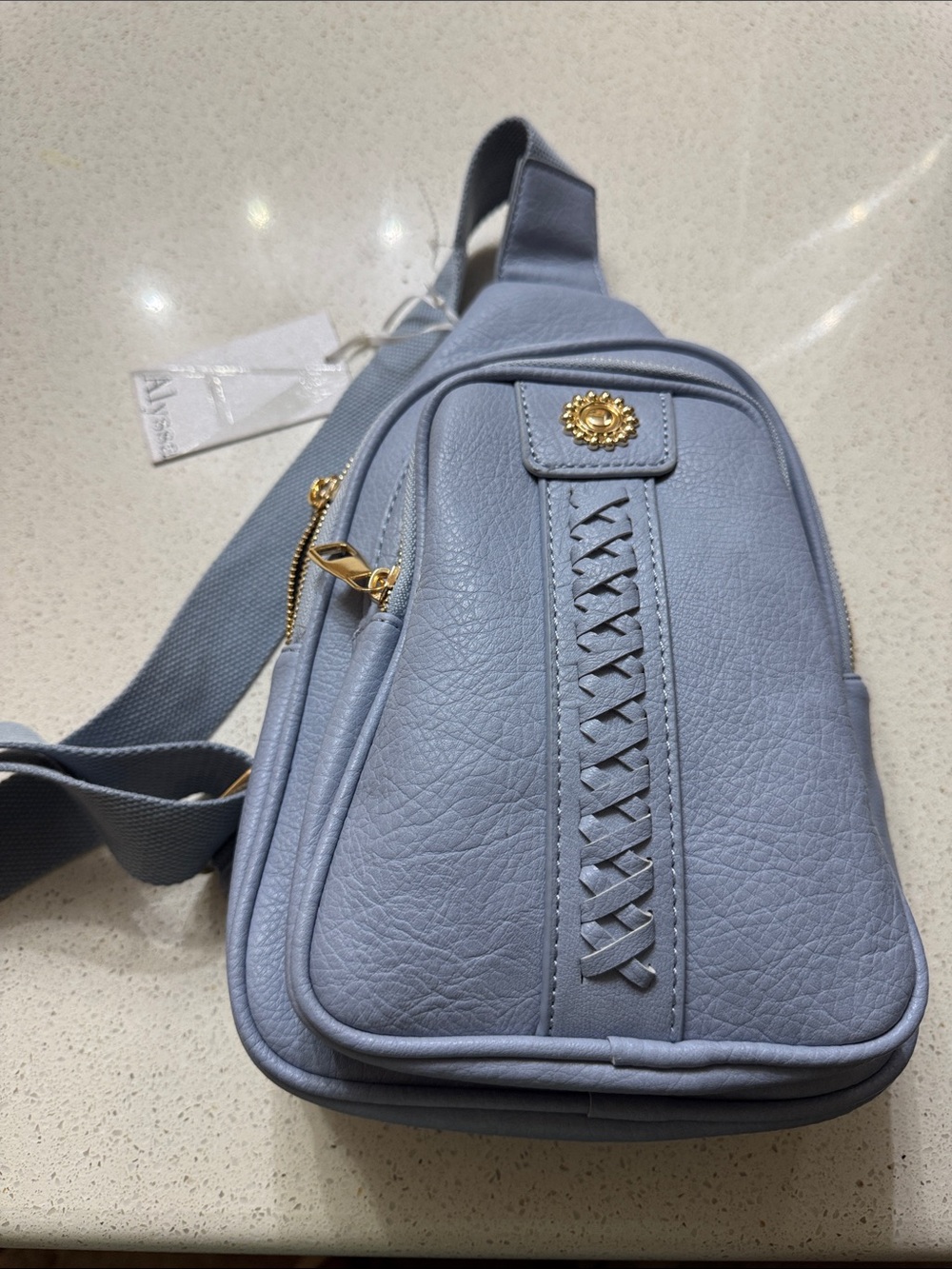 Women’s Light Blue Crossbody Sling Bag with Braided Detail